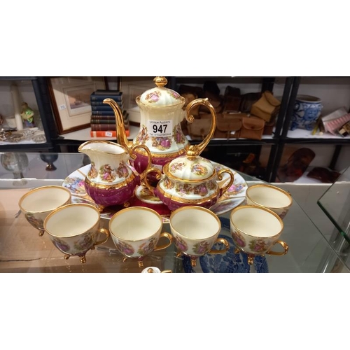 947 - A continental Gloria fine porcelain coffee set plus a miniature set