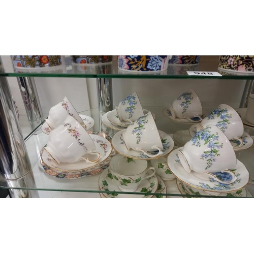 948 - A good lot of china on 3 shelves plus 8 new William Morris mugs (strawberry thief etc)