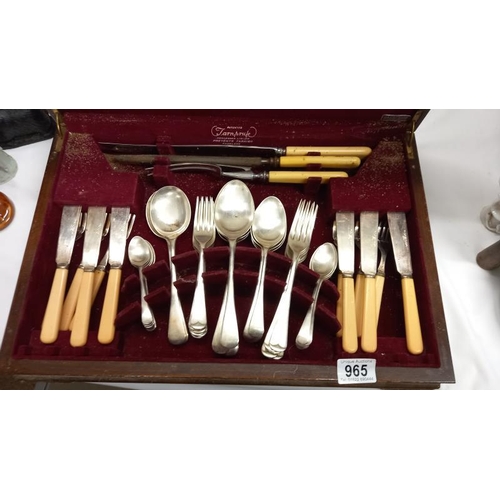 965 - A vintage canteen of cutlery plus box containing extra vintage knives