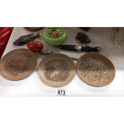 973 - A mixed lot including 3 small Poole pottery plates