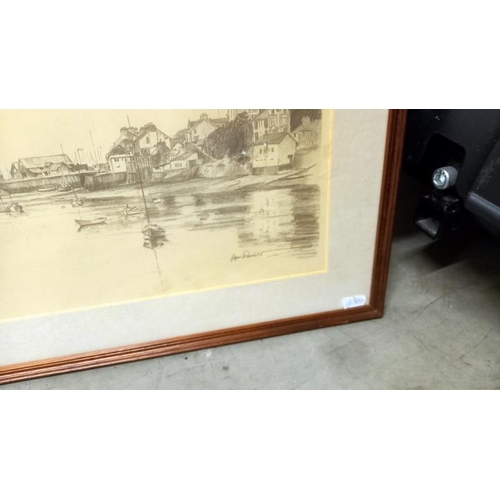 995 - A pair of framed and glazed pencil prints by Glyn & Claire Davies - Fishing villages possibly St. Ma... 