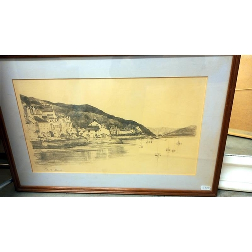 995 - A pair of framed and glazed pencil prints by Glyn & Claire Davies - Fishing villages possibly St. Ma... 