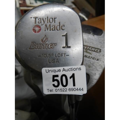 501 - A Top Flight golf bag and a quantity of golf clubs, COLLECT ONLY.