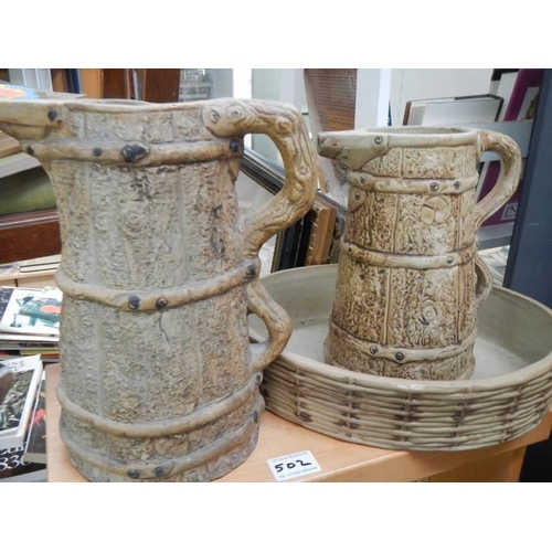 502 - Two vintage Hillstonia stoneware jugs and a bowl.