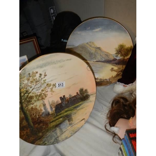 513 - Two hand painted wall plates bu M W K Blair.  one a/f.