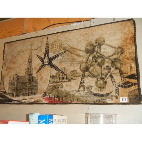 518 - A vintage wall hanging 'Landmarks of Brussels' including The Atomium.