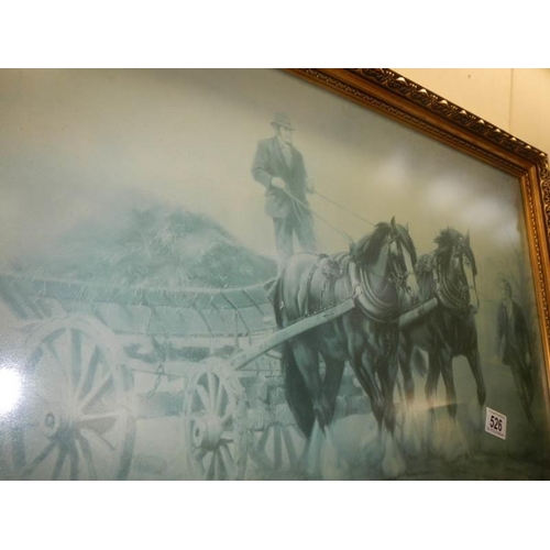 526 - A gilt framed print featuring heavy horses, COLLECT ONLY.