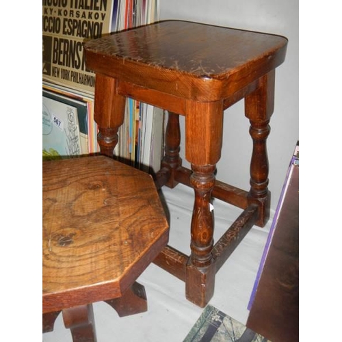 569 - A small heavy oak stool and one other. COLLECT ONLY.