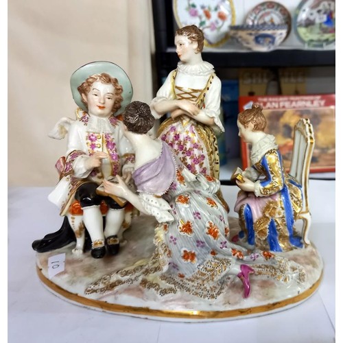 931 - A Meissen figure group, Capo-di-monte girl with chicken & 1 other & a Staffordshire pottery figure o... 