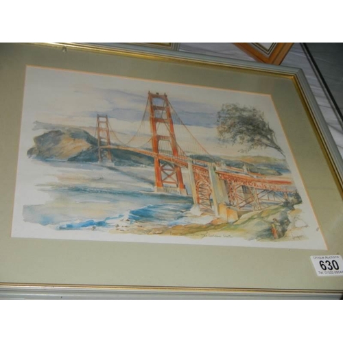 630 - A quantity of framed prints including bridges and streets, COLLECT ONLY.