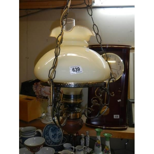 639 - A vintage electric ceiling light in the form of an oil lamp, COLLECT ONLY.