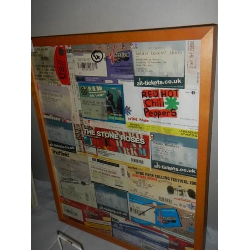 659 - A framed collage of concert tickets including Stone Roses, COLLECT ONLY.