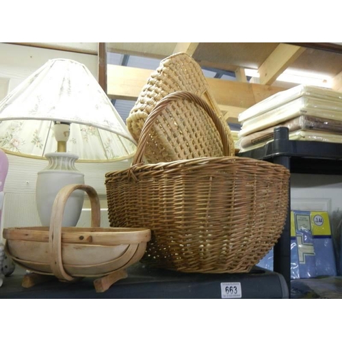 663 - A vintage basket and a wooden gardener's basket.