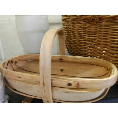 663 - A vintage basket and a wooden gardener's basket.