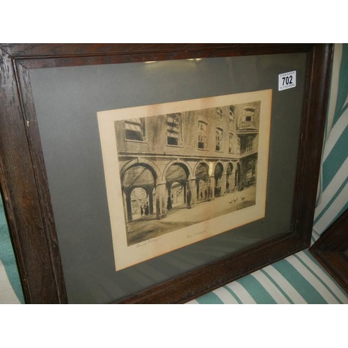 702 - Four framed and glazed 1930's engravings. COLLECT ONLY.