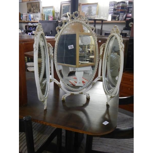 732 - A white French style triple dressing table mirror, COLLECT ONLY.