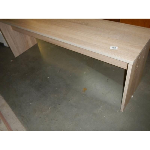 792 - A long limed oak effect bench, COLLECT ONLY.