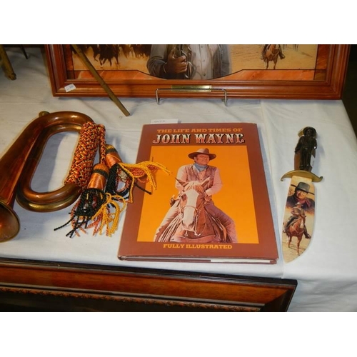 794 - A quantity of John Wayne related items including LE of 95 John Wayn knife a/f, bugle plaque, framed ... 