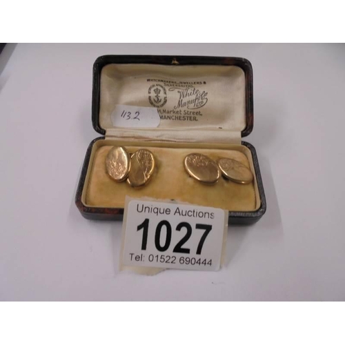 1027 - A cased pair of 9ct gold cuff links, 3.35 grams.