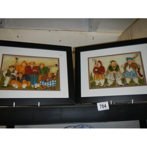 704 - A pair of framed and glazed Scottish golfing humorous prints.