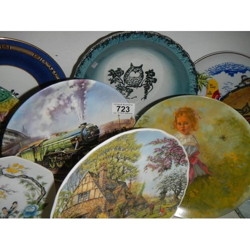 723 - A shelf of assorted collector's plates.