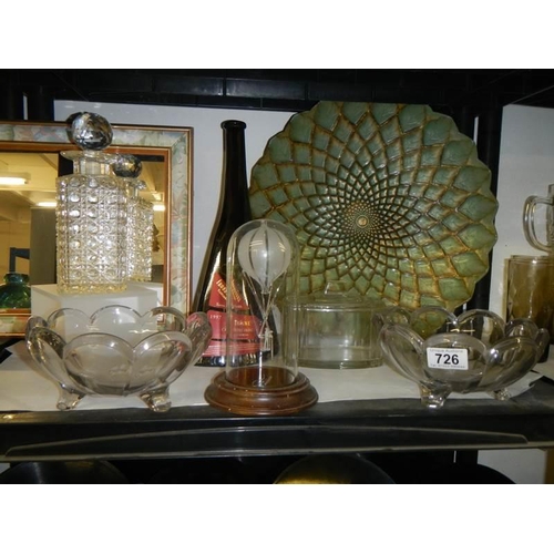 726 - A mixed lot of glass ware including good hobnail cut decanter. COLLECT ONLY.