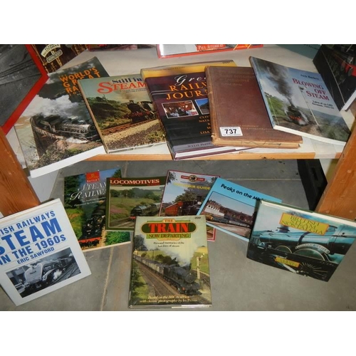 737 - Two shelves of steam railway books.