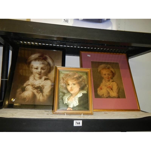 744 - Three framed and glazed portrait prints of children, COLLECT ONLY.