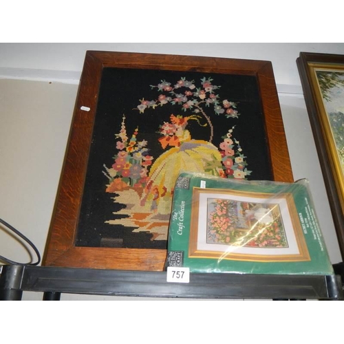 757 - An oak framed tapestry and a tapestry making kit, COLLECT ONLY.