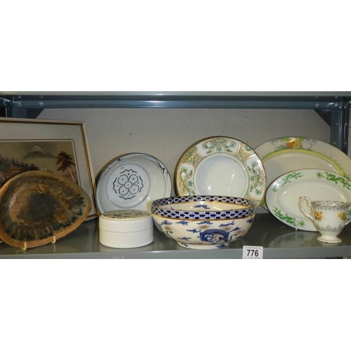 776 - A mixed lot including framed and glazed oriental picture, ceramics etc.,