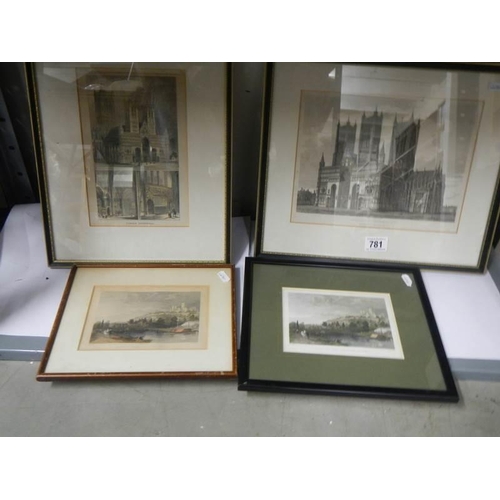 781 - A shelf of early 20th century engravings, COLLECT ONLY