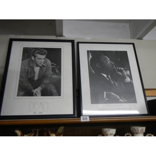 820 - Two framed and glazed prints featuring James Dean and Martin Luther King Jr. COLLECT ONLY.