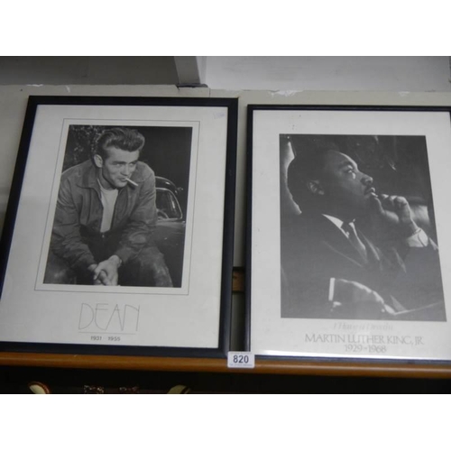 820 - Two framed and glazed prints featuring James Dean and Martin Luther King Jr. COLLECT ONLY.