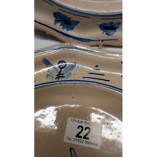 22 - Three Delft style blue and white plates.