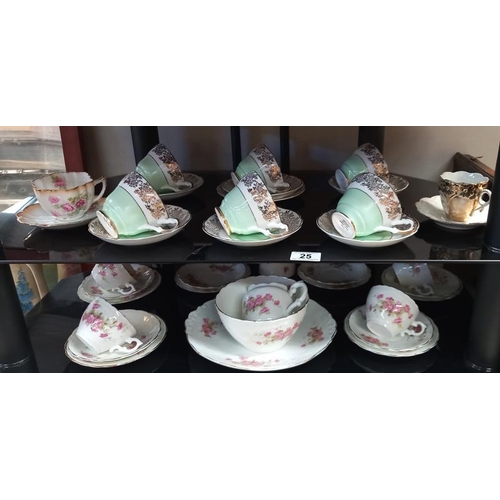 25 - A quantity of cups & saucers & part tea set (2 shelves) COLLECT ONLY