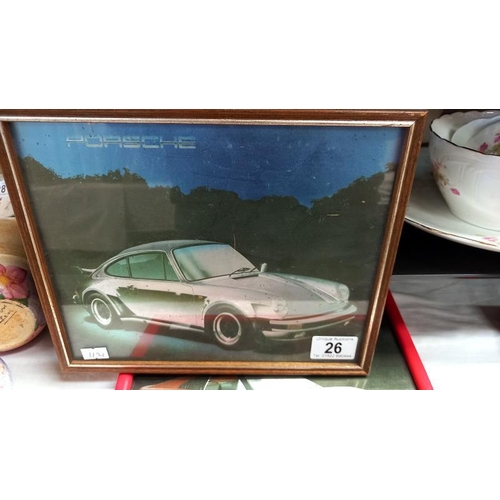 26 - 3 framed & glazed pictures of cars, Porsche, Lamborghini & Ferrari