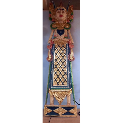 59 - 2 hand painted oriental carvings - 100cm high. COLLECT ONLY