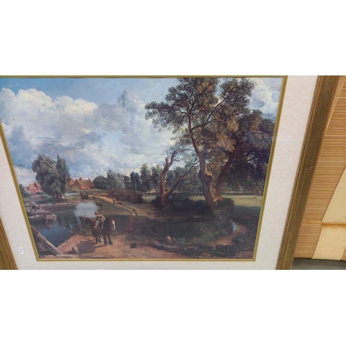 103 - A large gilt framed print of wooded canal scene. COLLECT ONLY