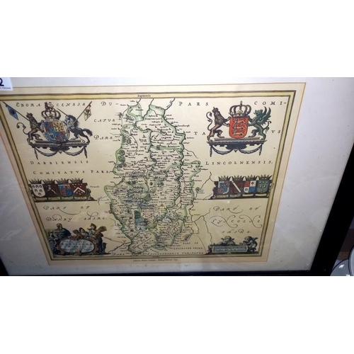 82 - A framed map of Nottinghamshire 1645. COLLECT ONLY