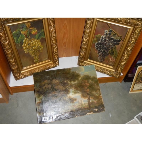 827 - Two gilt framed Victorian oils on canvas and one other.