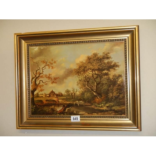 849 - A gilt framed rural scene with horse and fox.