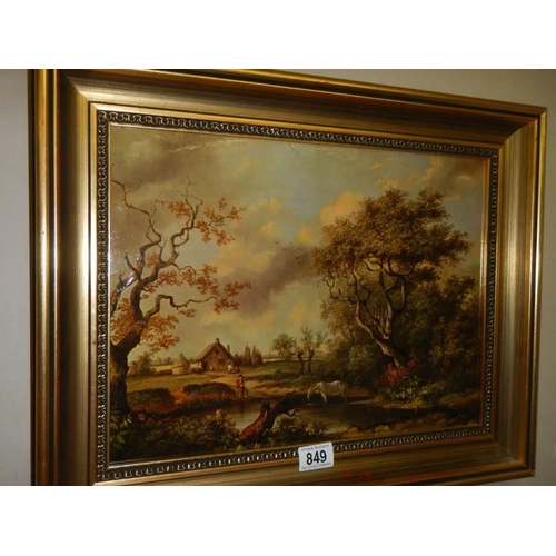 849 - A gilt framed rural scene with horse and fox.