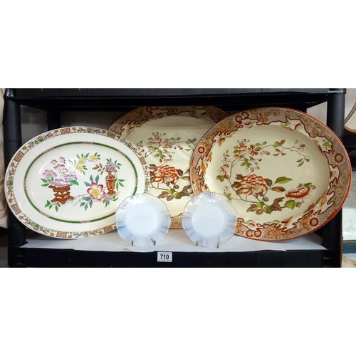 710 - Three large meat platters and two small glass plates. COLLECT ONLY.