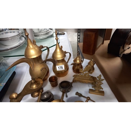 178 - A quantity of brass including pestle & mortars & Turkish teapots etc.