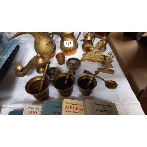 178 - A quantity of brass including pestle & mortars & Turkish teapots etc.