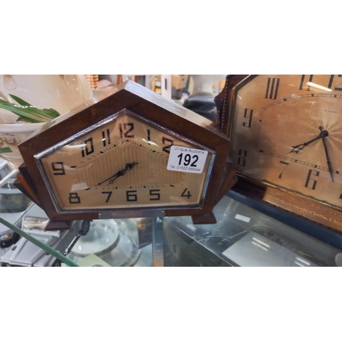 192 - 2 x 1930's oak mantle 8 day clocks in working order