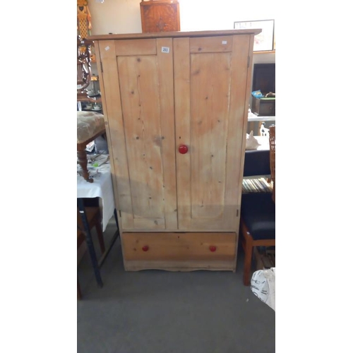 203 - A reclaimed pine cupboard with shelves and drawer 87cm x 42cm x height 155cm