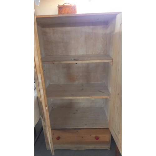 203 - A reclaimed pine cupboard with shelves and drawer 87cm x 42cm x height 155cm