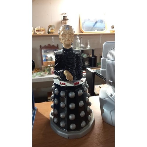 211 - 4 vintage Dr Who cookie Jars, Tardis, Davros and K9 have Dr.Who logo stamped on base, Cyberman does ... 