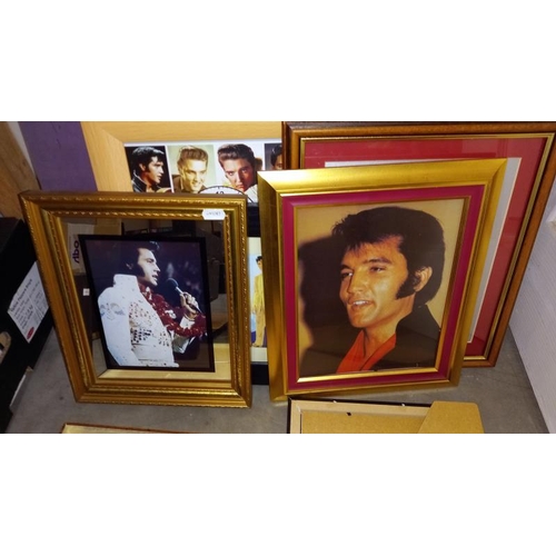 100A - A collection of Elvis Presley drawings, prints, clocks, montages & framed & glazed records etc.